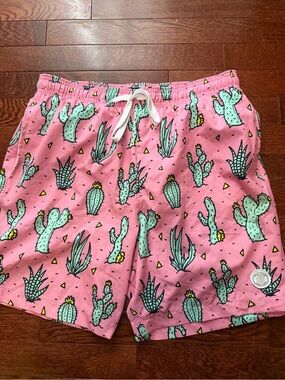 Brooklyn Cloth Pink Swim Shorts with Mint Cactus Print